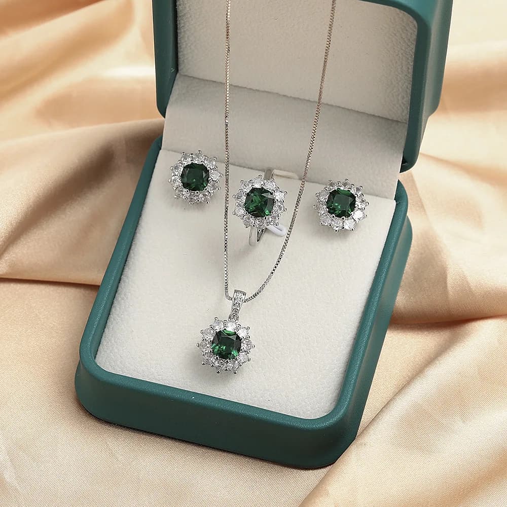 Orecchini in Argento Sterling 925 Autentico con Zircone Verde Lucido a Forma di Fiore Ovale, Gioielli Classici per Matrimoni e Fidanzamenti
