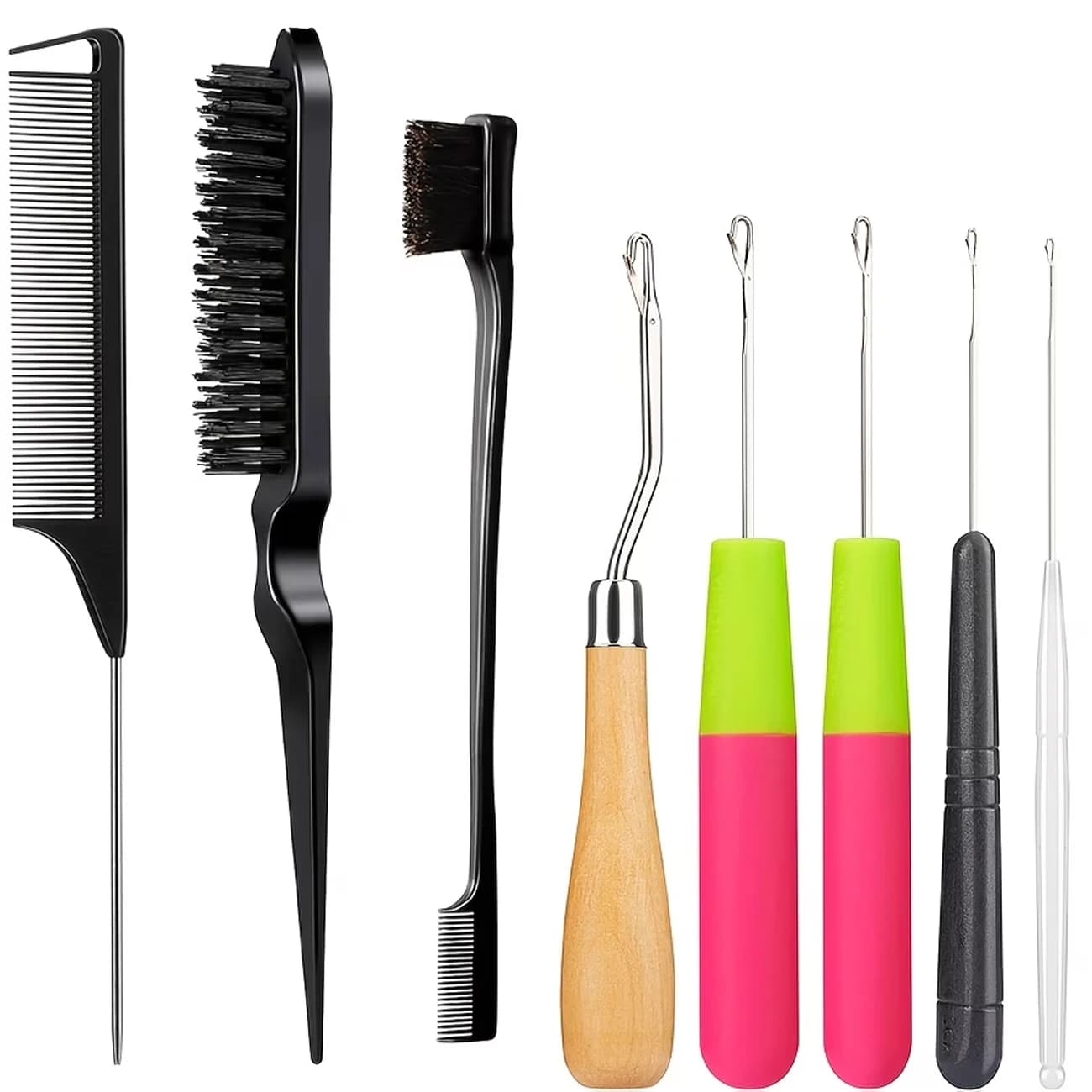 Set di 8 uncinetti in plastica per tessitura e acconciature, strumenti per lavori artistici su capelli, pettine per parrucche, accessori per parrucchieri