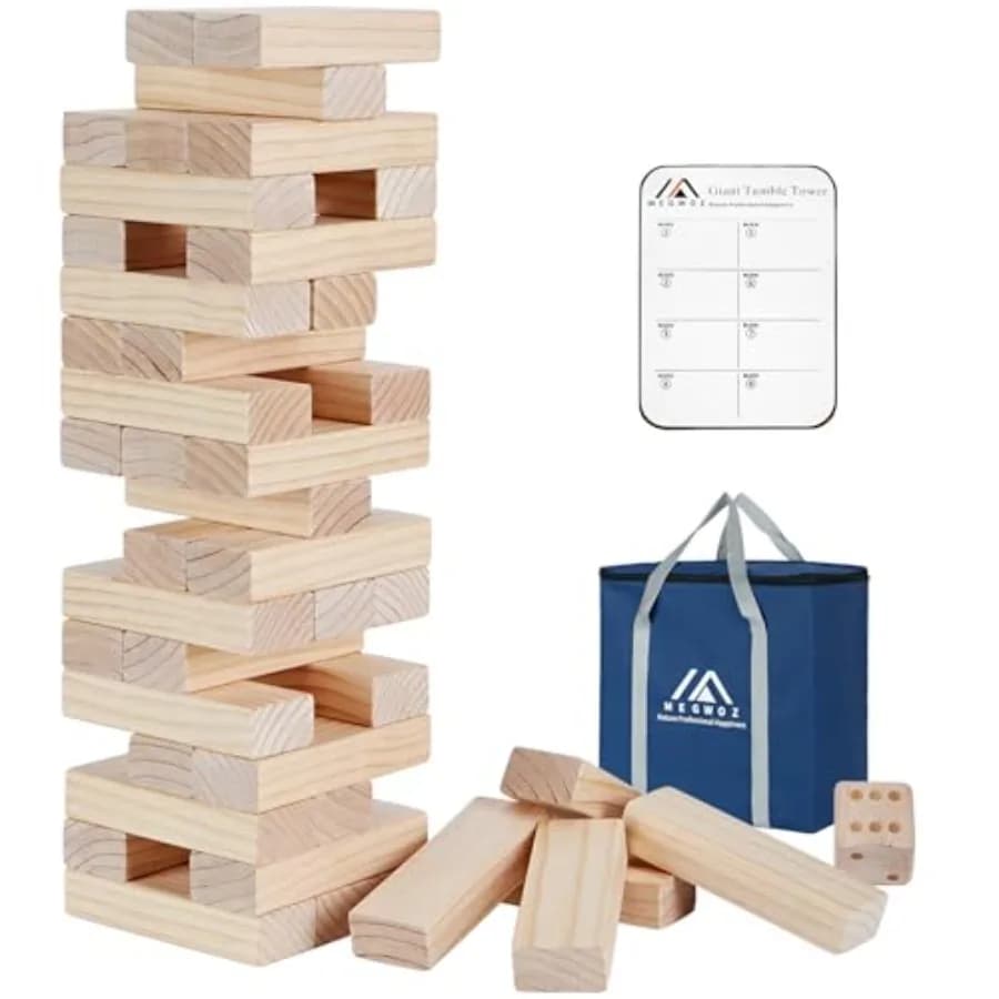 Gioco Torre Gigante Impilabile - 60 Blocchi in Legno di Pino Neozelandese per Adulti, Oltre 1,5 Metri di Altezza, per Interni/Esterni, per Famiglie