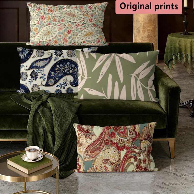 Fodere per cuscini lombari vintage con motivo Paisley floreale, adatte per divano, camera da letto, auto, cuscino rettangolare per la schiena