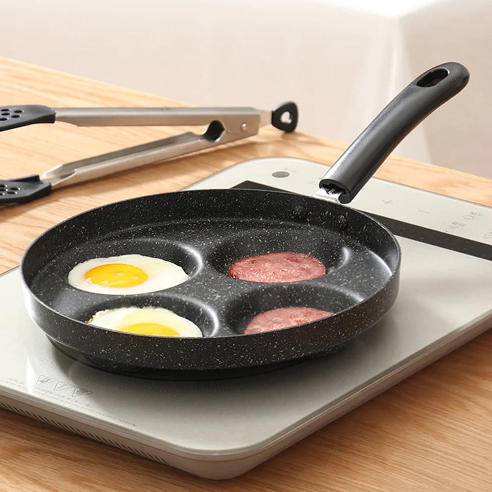 4 cups non-stick pan for eggs, pancakes, crepes, sliders, meals, heat-resistant handle, 4 cups egg pan