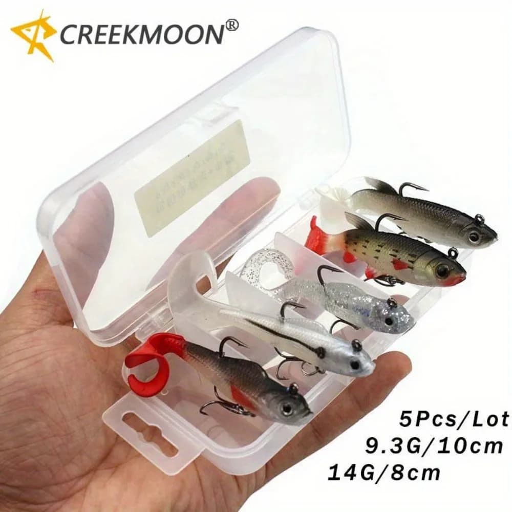 5 Pieces/Scan Fishing bait 9.3g/10cm Jig with Metal Head Esca Soft Swimbaits Fish Jumping Dark Sleeper Jig Fishing bait with Wheelchair for Puppy