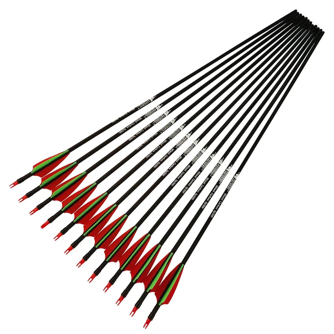 12 pezzi Tiro con l'arco Mix Freccia in carbonio Spine 500 30 pollici 90gr Punte ID6.2mm Arco tradizionale composto Arco lungo Accessori da caccia