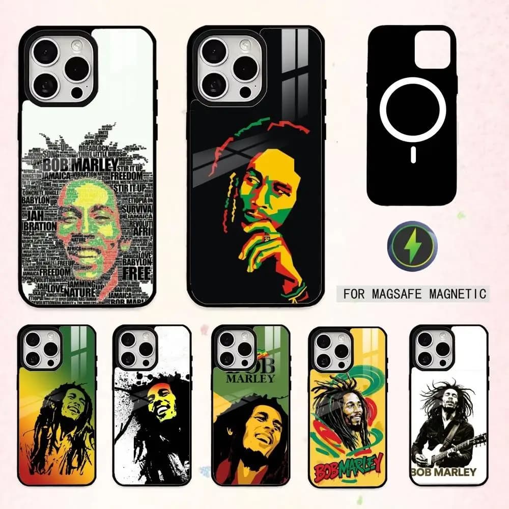 Custodia per Telefono B-Bob M-Marley Rasta L-Lion per iPhone 17, 16, 15, 14, 13, 12, 11 Plus, Pro Max Magnetica per Ricarica Wireless Magsafe