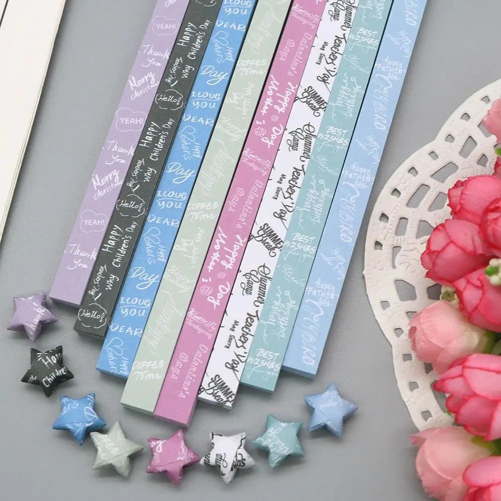 540 Sheets Cute Colorful Star Origami Paper Single Sided Art Craft Star Paper Strip Best Wishes Cartoon Folding Star Kids Gift