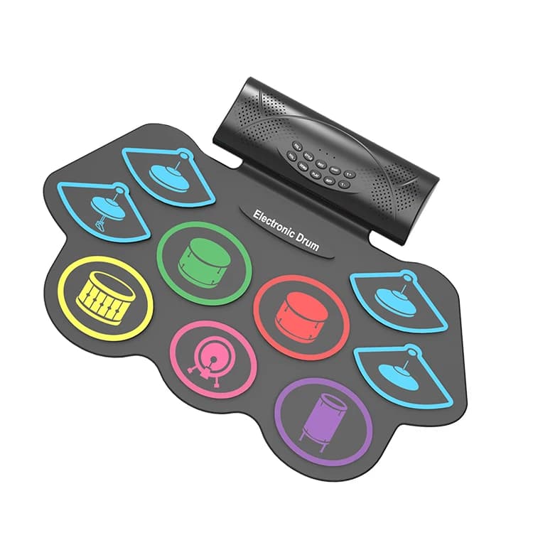 Kit batteria elettronica Set batteria roll-up 9 pad in silicone Alimentato tramite USB/batteria con bacchette Pedali per bambini