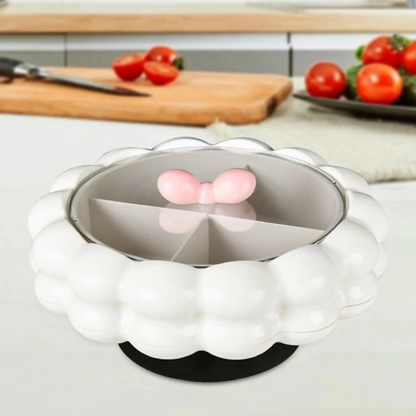 Vassoio di Servizio in Plastica Impilabile con Coperchio, Ciotola Girevole per Snack, Organizzatore per Frutta Secca e Antipasti, per Casa ed Eventi