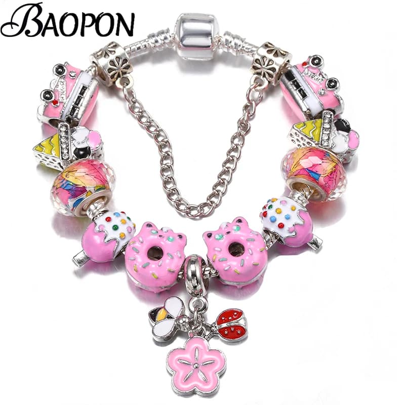 BAOPON Braccialetti con perline a ciambella smaltate di lusso con braccialetti a catena color argento per donna Uomo Fidanzata Bijoux Pulseras Regalo di gioielli