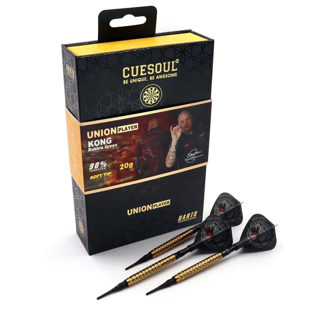 CUESOUL Robbie 'KONG' Set di freccette verdi con punta morbida al 90% di tungsteno da 20 g