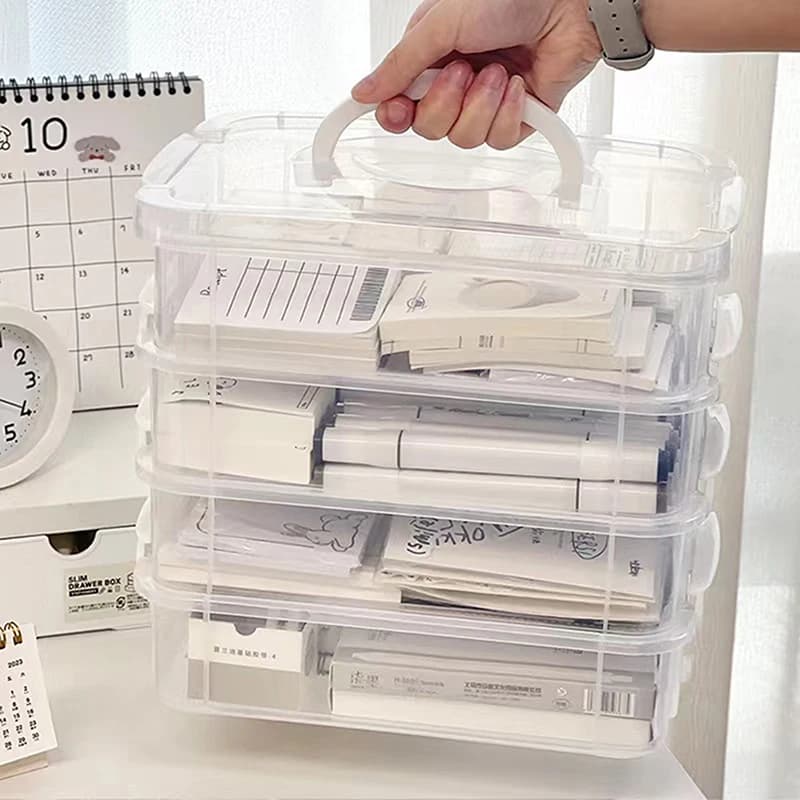 Organizzatore da Scrivania Impilabile a 4 Livelli, Contenitore Trasparente in Plastica per Trucchi, Scatola Durevole per Gioielli, Cassetti per Tavolo