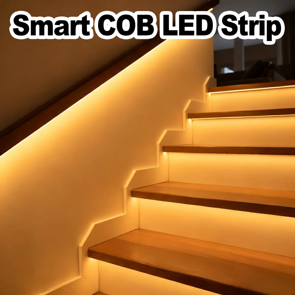Striscia LED da 5M a luce calda, alimentata a batteria, con sensore di movimento COB, ricaricabile tramite USB, per armadi, scale, camere da letto e mobili.