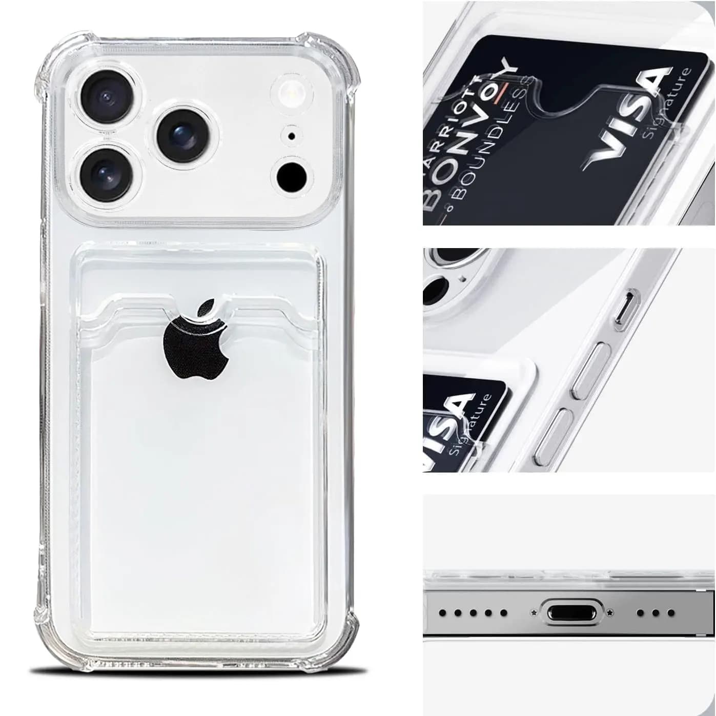 Custodia per iPhone 17 16 15 Pro Max Custodia trasparente morbida a portafoglio in TPU con slot per schede antiurto per iPhone 17 Air 14 Plus 13 12 11