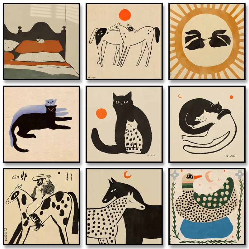Poster d'Arte Astratta con Animali, Stampa di Cane Maculato, Dipinto su Tela con Fungo, Arte Vintage da Parete per Decorazione Casa
