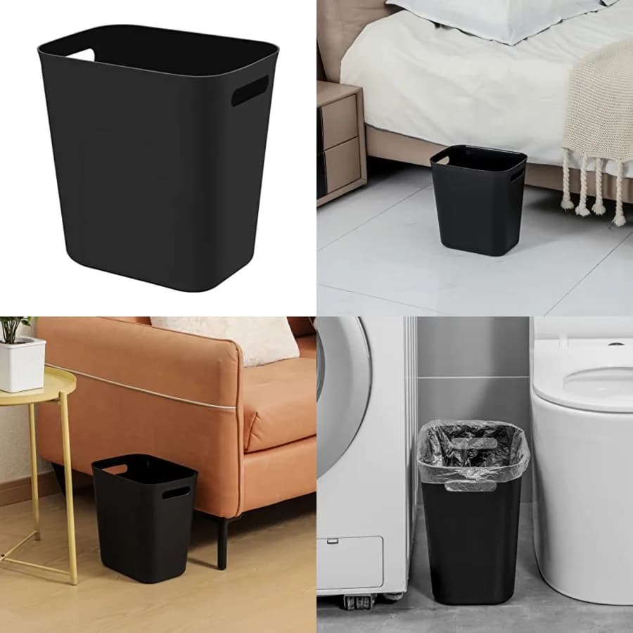 Cestino per Rifiuti in Plastica, Contenitore per Spazzatura da 3,5 Galloni, Nero, per Bagni, Lavanderie, Cucine, Uffici, Camere dei Bambini, Dormitori