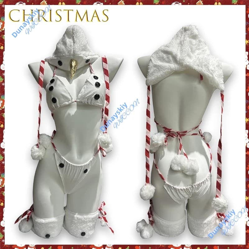 Sexy pupazzo di neve in pelliccia bianca bikini lingerie gioco di ruolo natalizio costume notte pigiameria clubwear
