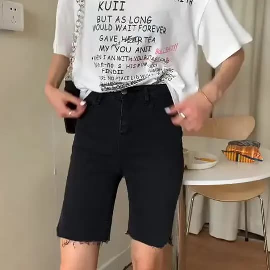 Black Denim Short Pants Women's Cycling Pants Summer Thin Five-Point Trendy High Waist Wide Leg Jeans Short Length Shorts