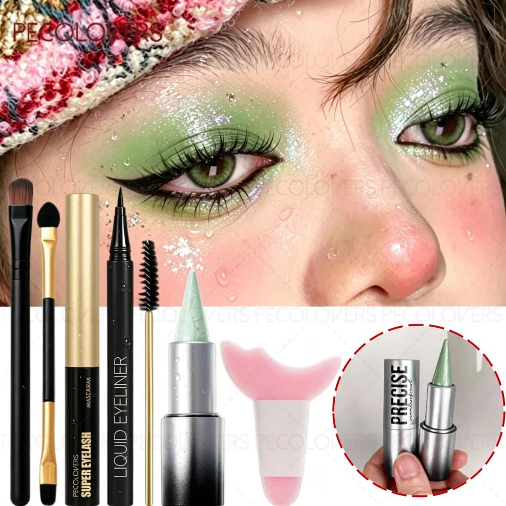 7PCS/SET Shimmer Eyeshadow Stick, Waterproof Eyeliner, Mascara with Makeup Brushes & Eye Makeup Aid Tool, Halloween/Christmas
