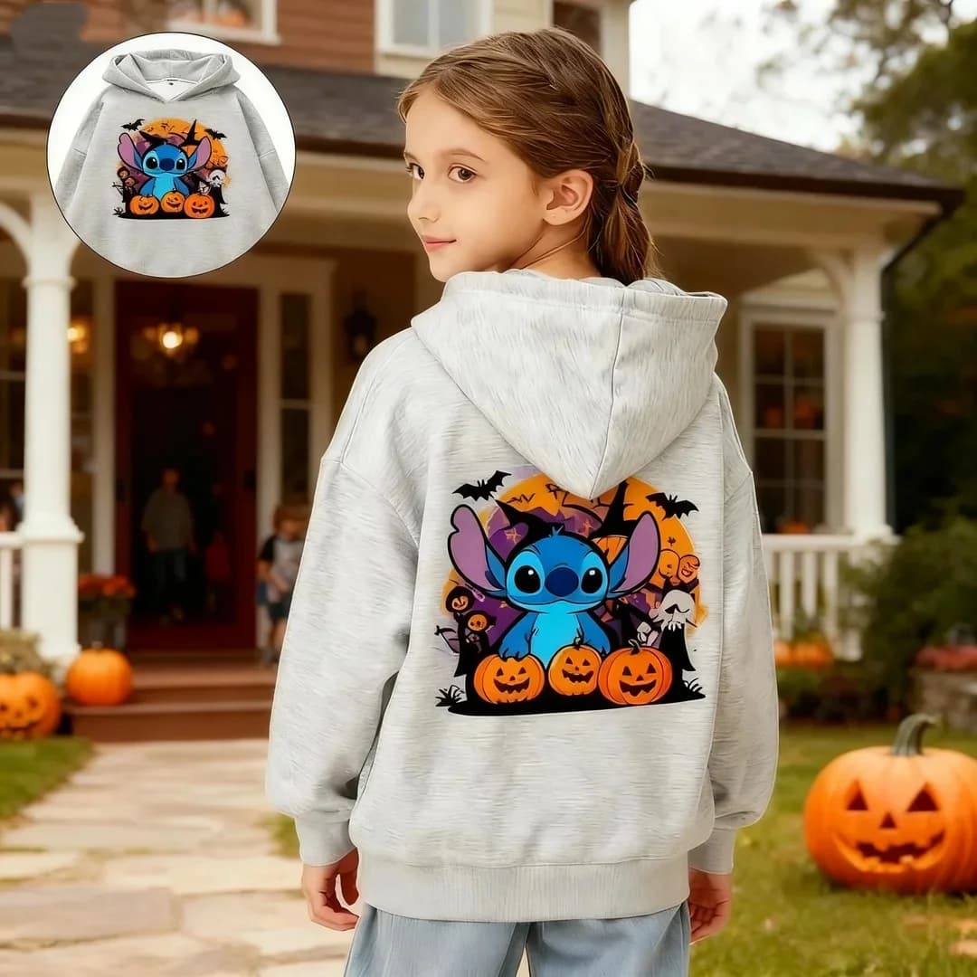Felpe con cappuccio Disney Needle Halloween per bambine, stampa posteriore di orsacchiotto, costumi caldi, costumi di ruolo simpatico cartone animato
