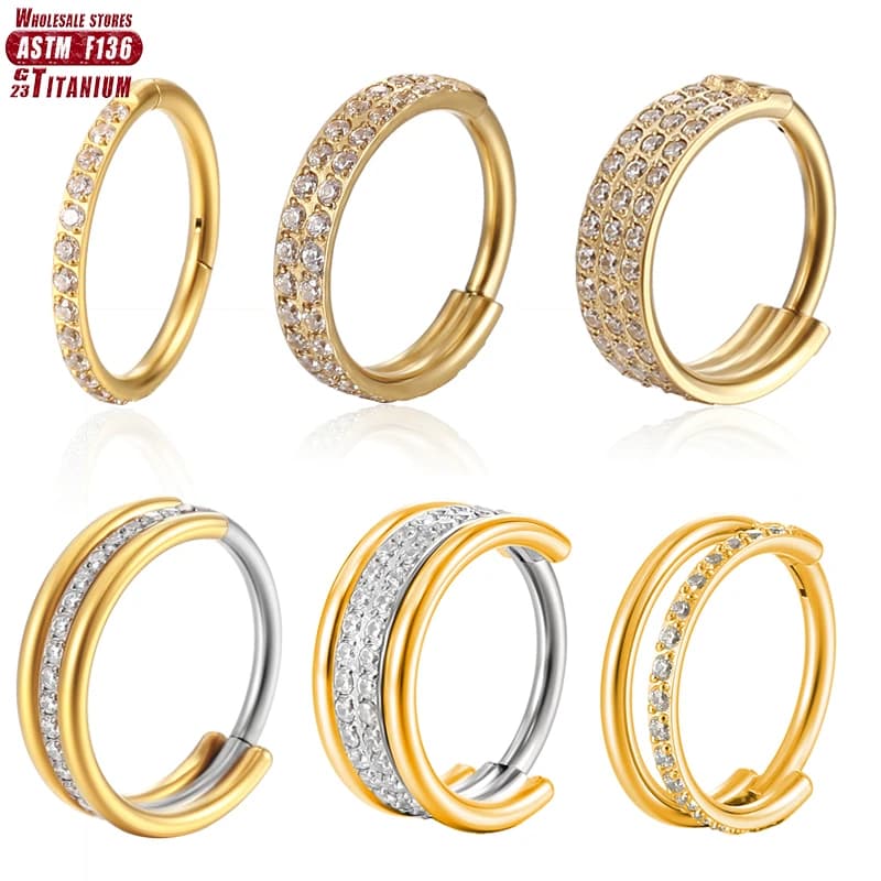 F136 anello al naso in titanio grado implantare orecchini senza cuciture incernierati anello a cerchio Clicker per cartilagine Helix Rook setto Daith Tragus