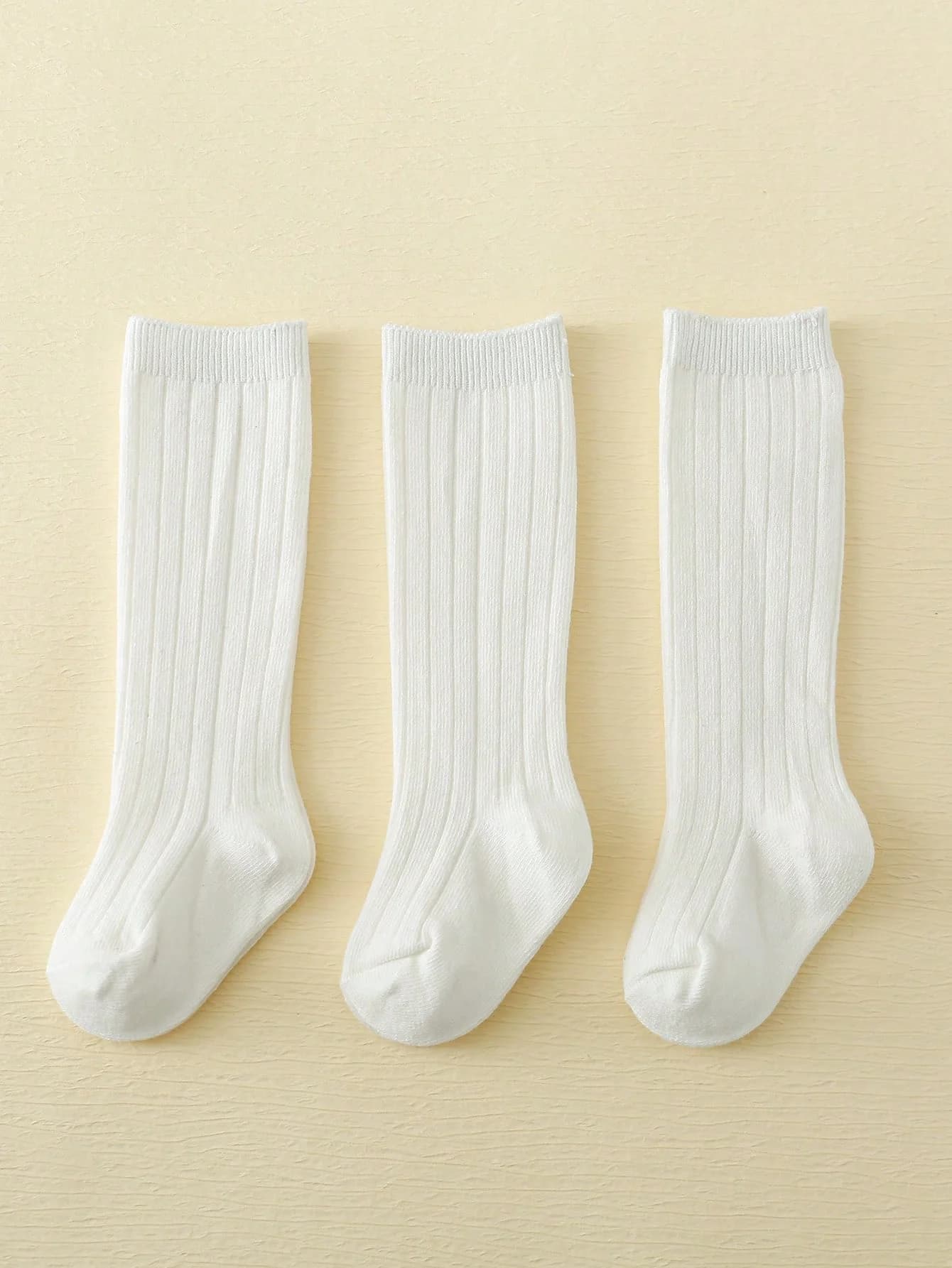 Set di 3 Paia di Calzini per Bambini 0-8 Anni, Calze a Righe al Ginocchio in Morbido Cotone per Ragazzi e Ragazze, Calzini Antiscivolo Bianchi per Bambini