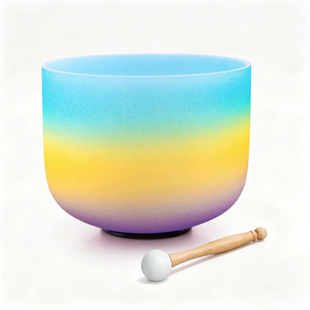 Hye-eun 8inch 440hz/432hz/528hz Rainbow Crystal Singing Bowl Chakra Meditation Musical Instruments Sound Tibetan Bowls
