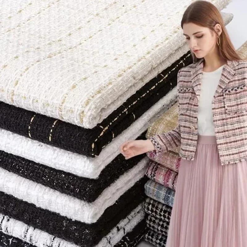 50 cm Oro Seta Piccolo Tessuto Fragranza Fibra Plaid Tessuto di Tweed Abito da donna Cappotto Scarpe Cappelli Borse Abbigliamento fai da te Cucito fatto a mano