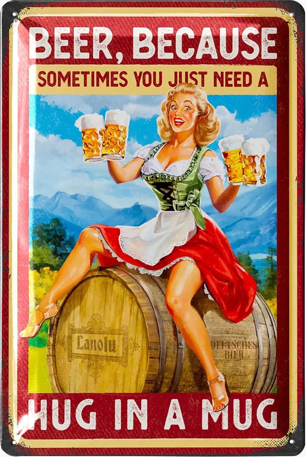 Targa Vintage per Birra - A Volte Hai Bisogno di un Abbraccio in una Tazza - Targa in Metallo per Man Cave - Goffrata 12x8 - Alluminio
