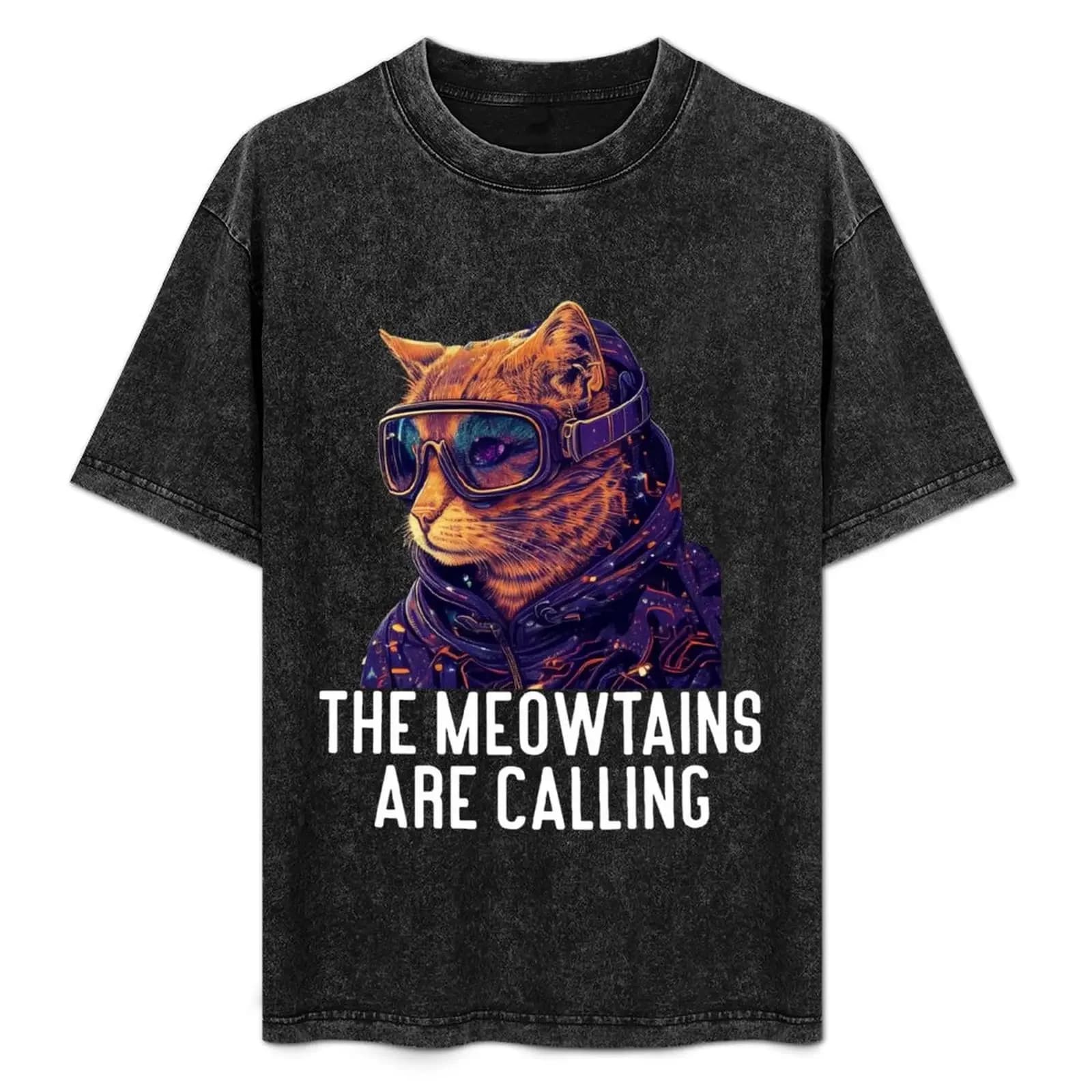 T-shirt da sci con occhiali da gatto per sciare sui Meowtains - T-shirt tinta unita taglie forti