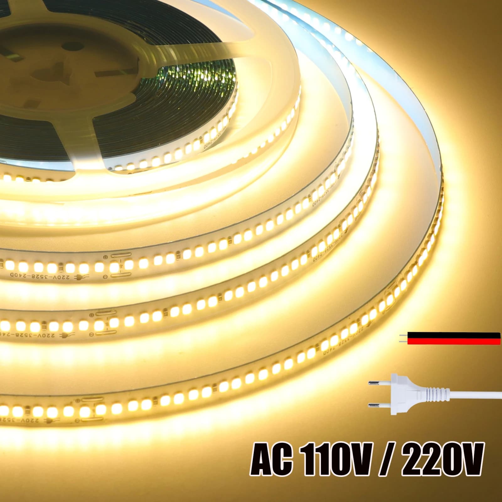 Striscia LED AC 220V 110V con cavo US/EU/2 pin 240 LED/M IP44 Striscia di nastro flessibile autoadesiva Decorazioni per la casa Luce 5M 10M 20M