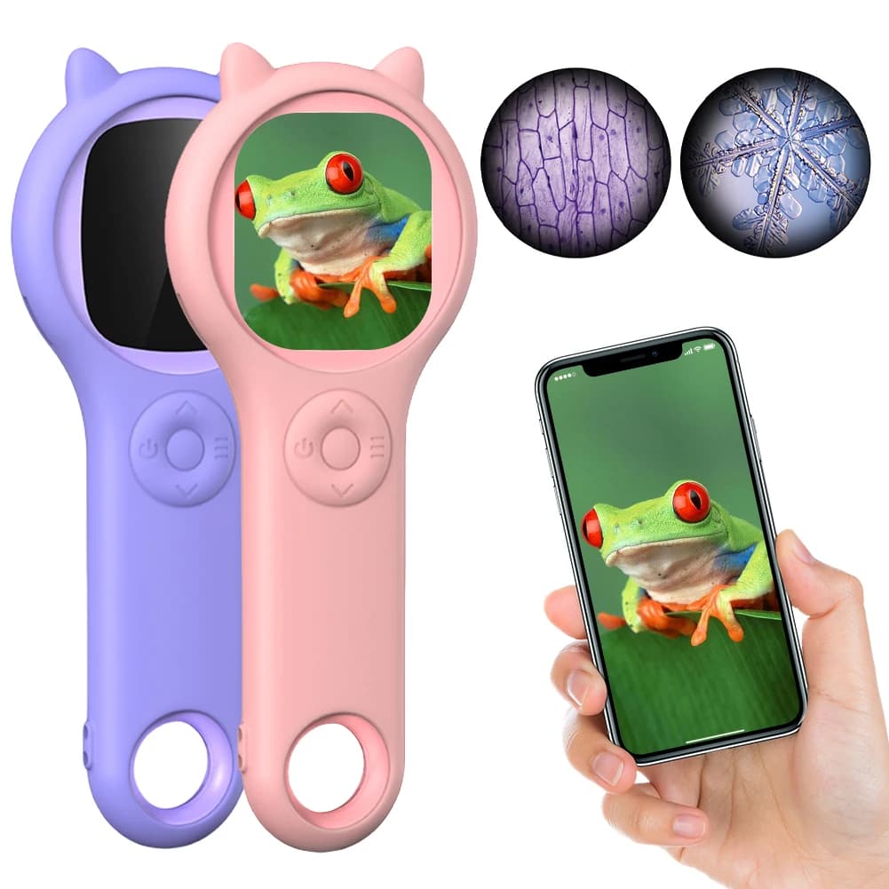Microscopio digitale portatile 1000x/500X lente d'ingrandimento elettronica per bambini con schermo IPS da 2 pollici con 8 giocattoli educativi per la scienza della luce a LED