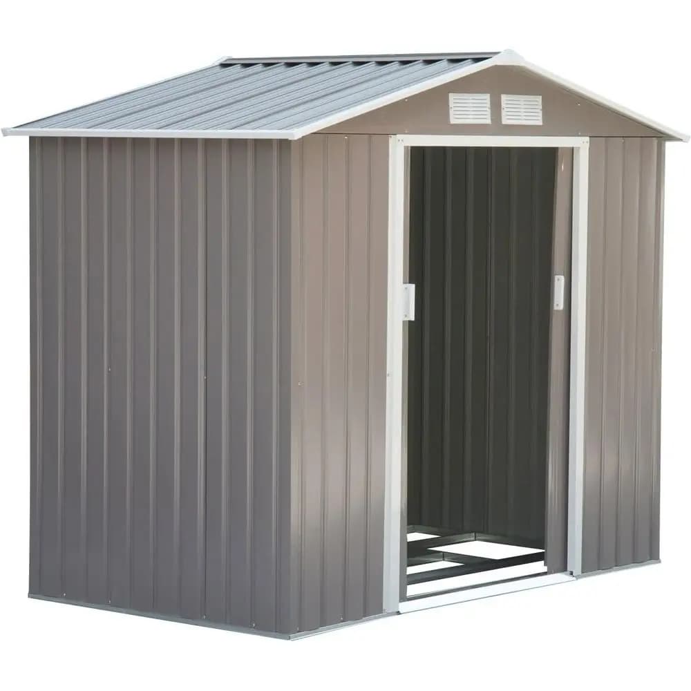 Garden Case in Metal Grigia 7x4ft with Fondamenta Kit, Double Doors, Air and Roofed for Garden Tools