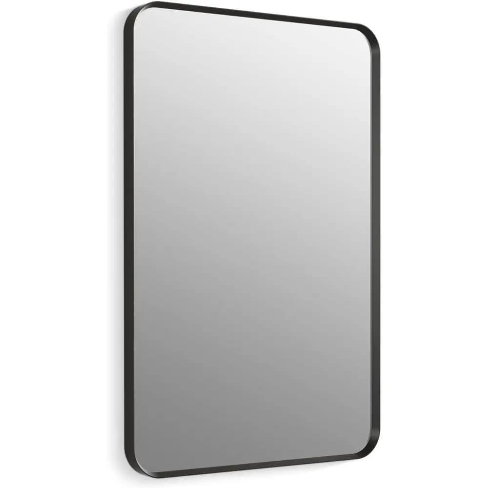 ential 24 in. W x 36 in. H Recular ed Wall Mount Bathroom Vanity Mirror in Matte Black
