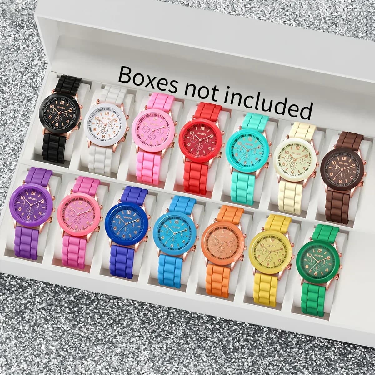 Fashionable Quartz Watch Set for Women, 14 Pieces, Silicone Candy Bracelet, Digital Display