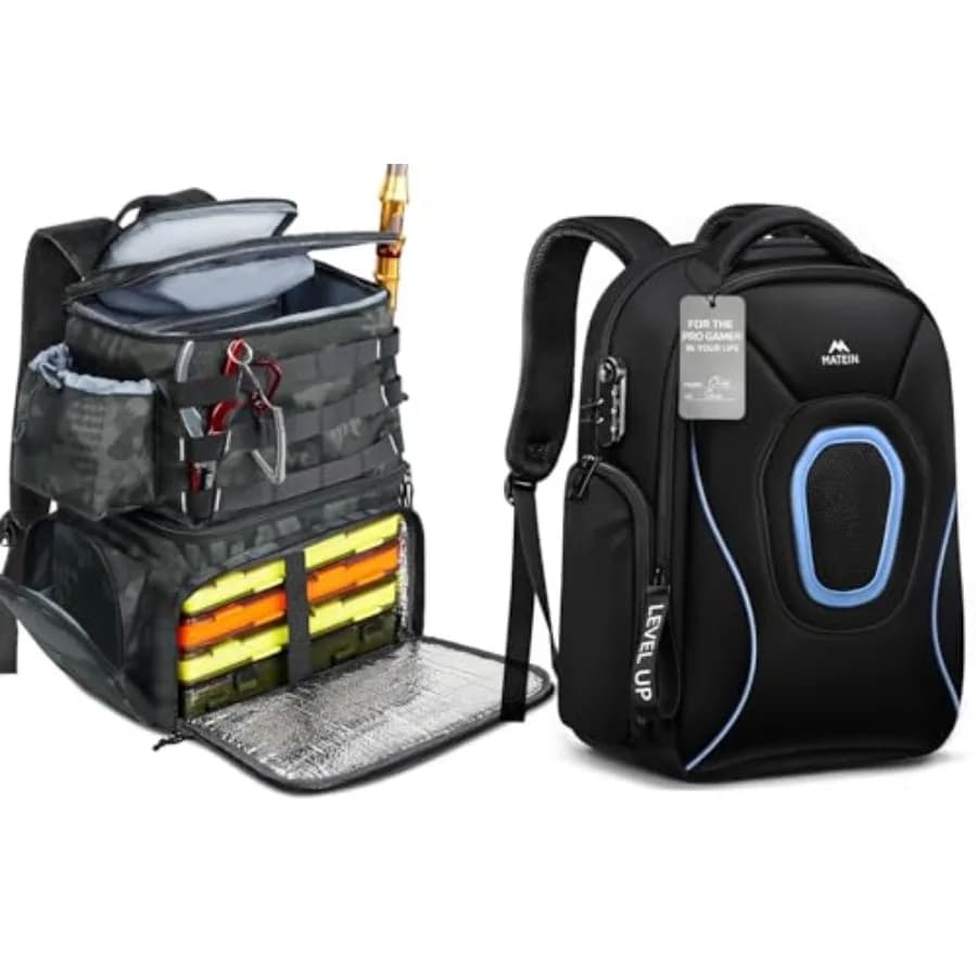 Borsa da Pesca, Borsa Impermeabile per Attrezzatura da Pesca, Zaino Protettivo da Gaming per Uomo 17 Pollici, Set Zaino per Laptop da Gaming 2 Pezzi