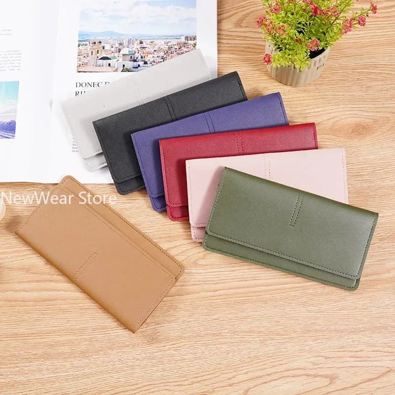 Women's long PU leather thin wallet with large capacity Hasp Clutch ID Credit Multi-Card Holder