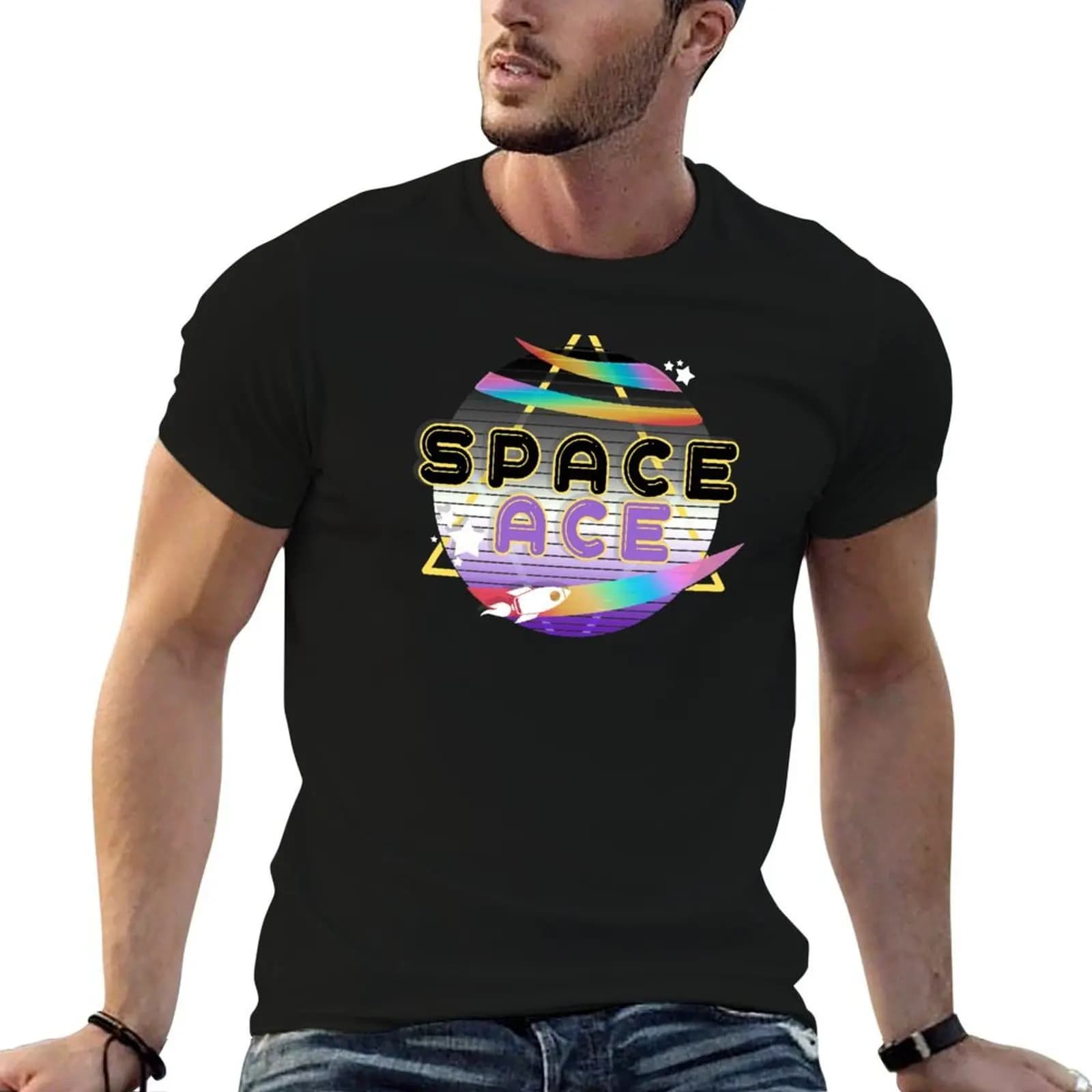 T-shirt Space Ace, t-shirt stampate per uomo, t-shirt in cotone per uomo, t-shirt divertenti con grafiche per uomo