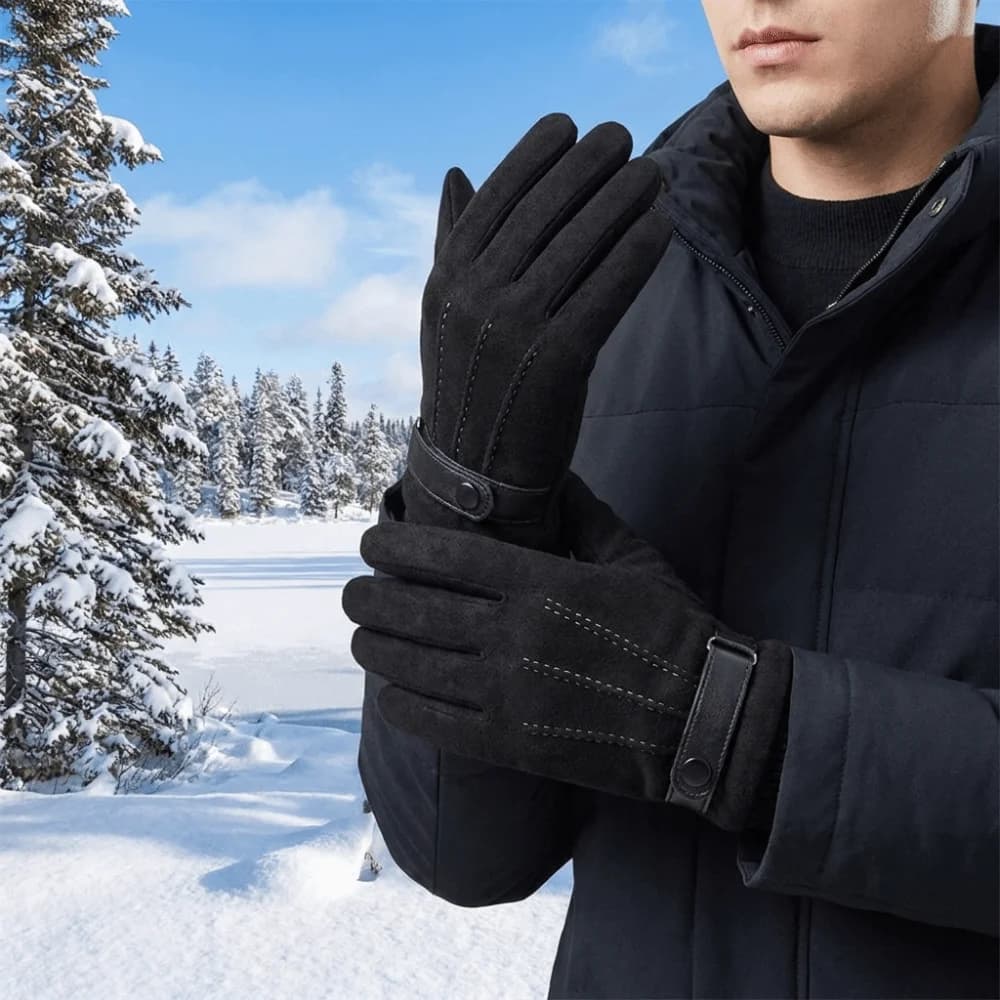 Fashion Solid Color Suede Gloves Korean Style Thicken Winter Warm Gloves Full Finger Touchscreen Men Mittens Riding