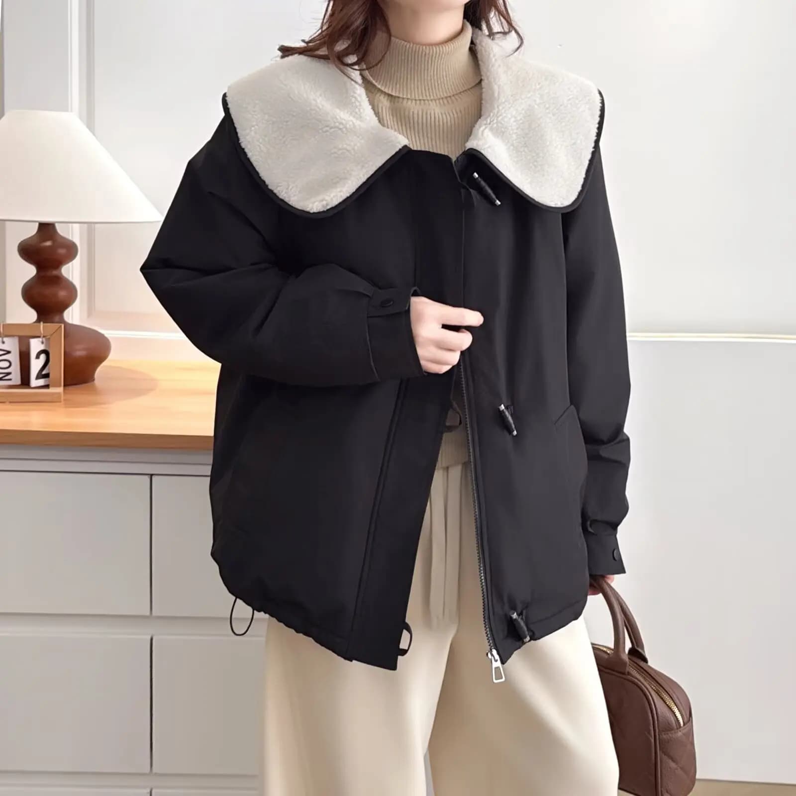 XXXXL Moda Plus Size Parka da donna Inverno Nuovo pile Giacca imbottita con risvolto grande Cappotto caldo con cerniera 554