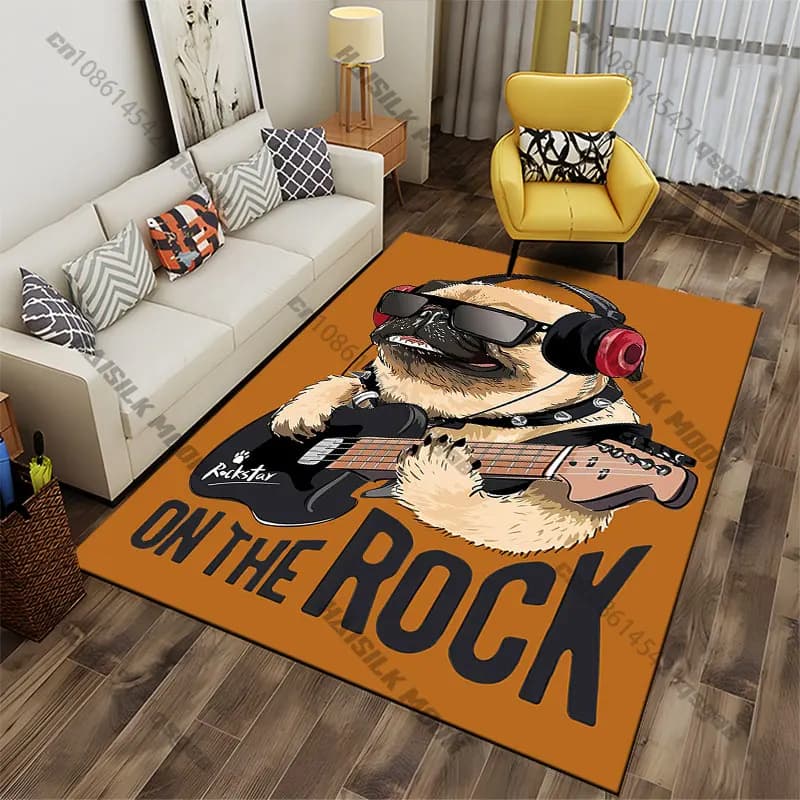 Tappeto per bambini con pug che suona la chitarra, tappeto da gioco, tappeto da yoga, decorazione per soggiorno, tappetino per gattonare, zerbino, tappeto decorativo