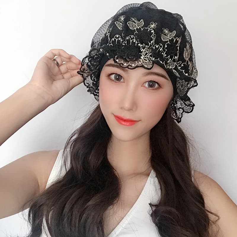Lace Swimwear Korean Woman Swimwear Lovely Multilayer Fabric Long Hat for Short Hair Waterproof