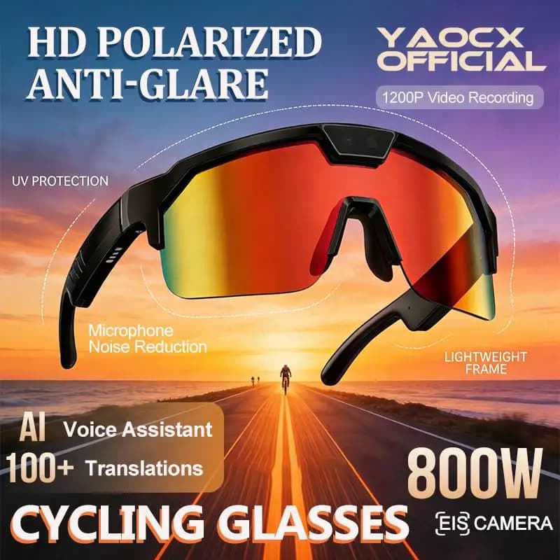 Nuovi Occhiali Smart AI 2026 con Fotocamera 1200P, Anti-Vibrazione, per Video e Foto all'Aperto, con Doppio Microfono, Anti-UV, per Ciclismo e Sport