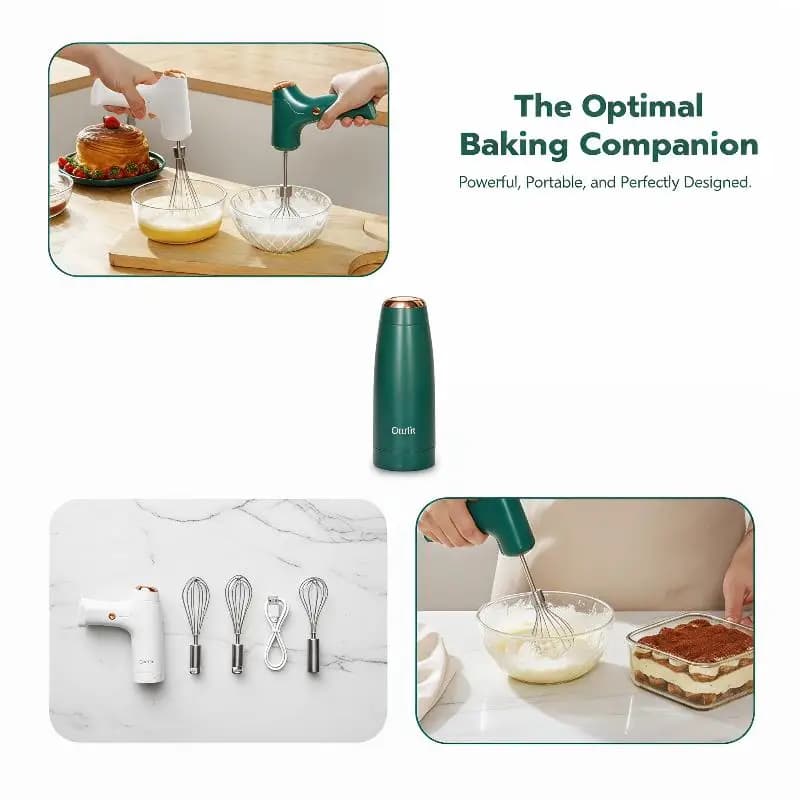 Cordless Electric Hand Mixer 3 Speeds Low Noise Long Battery For Home Baking Cream Whipping