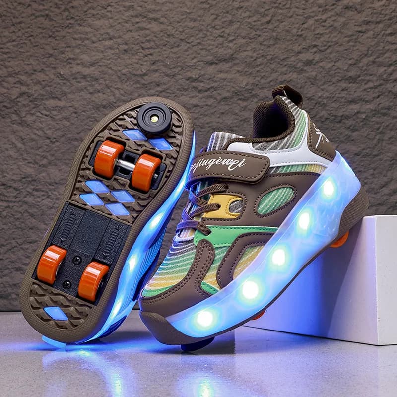 Pattini a rotelle a quattro ruote per bambini, scarpe luminose per camminata, sneakers per adulti, pattini da ghiaccio per bambini e ragazzi