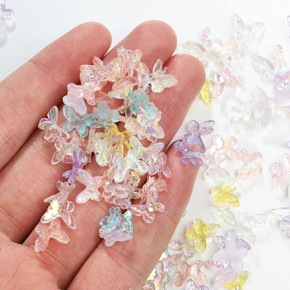 100 pz 50 pz 7x11mm resina farfalla Mini Aurora AB colore 3D Charms per resina epossidica stampo Nail Art riempitivi creazione di gioielli fai da te