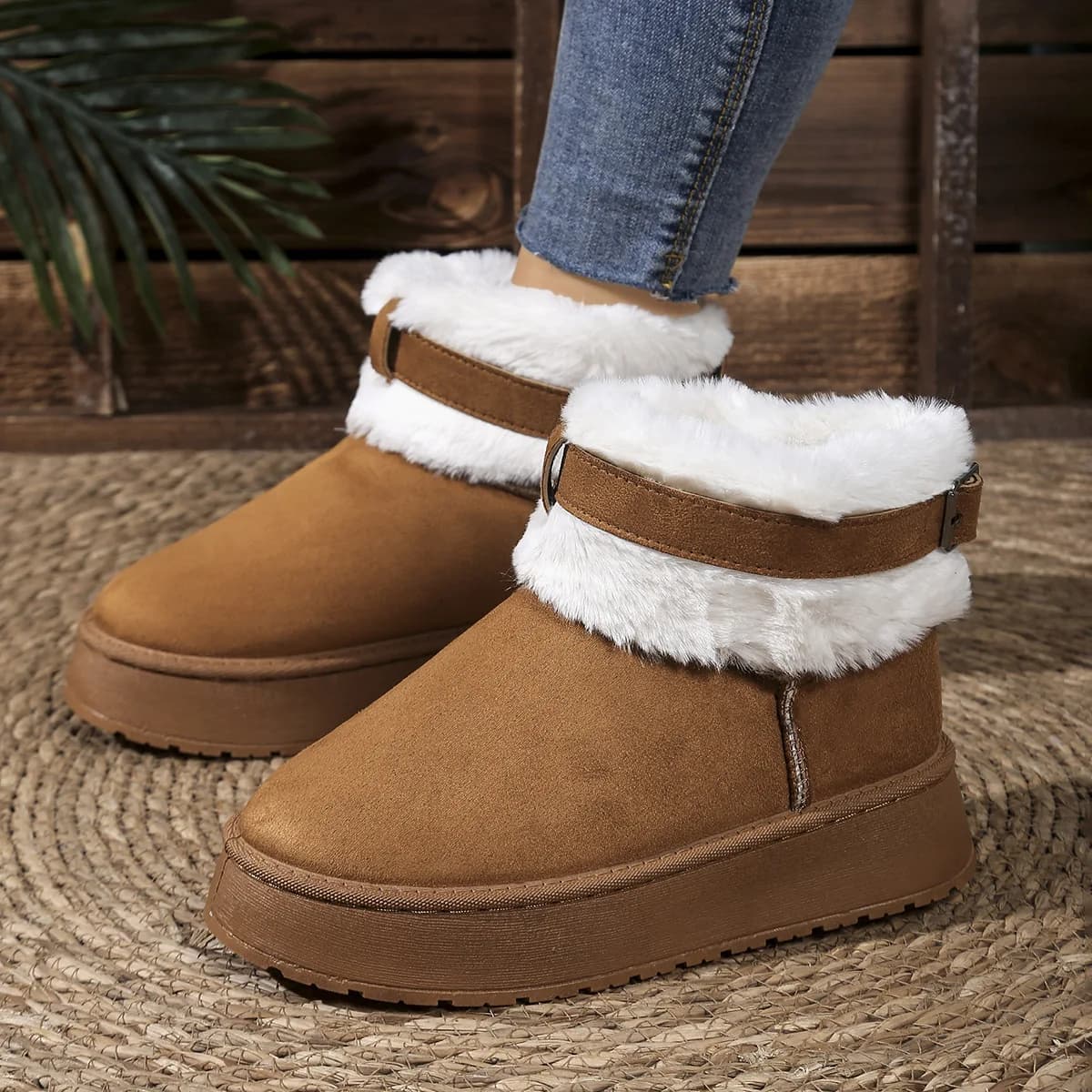 2026 Winter Thick Soles Fleece-Lined Heavyweight Warm Snow Boots Women Plus Size Belt Buckle Sleeve Ankle Boots Women Shoes