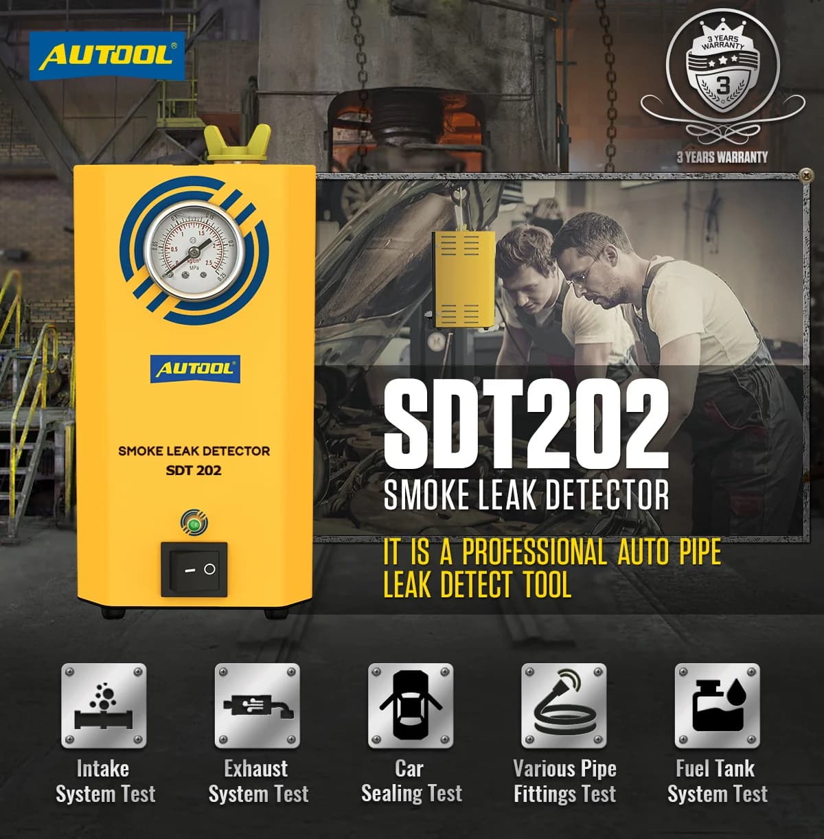 Nuovo AUTOOL SDT202 Generatore di Fumo per Auto, Sistema Diagnostico per Tubi, Rilevatore di Perdite di Fumo per Automobili, Strumento per Test di Perdite di Fumo