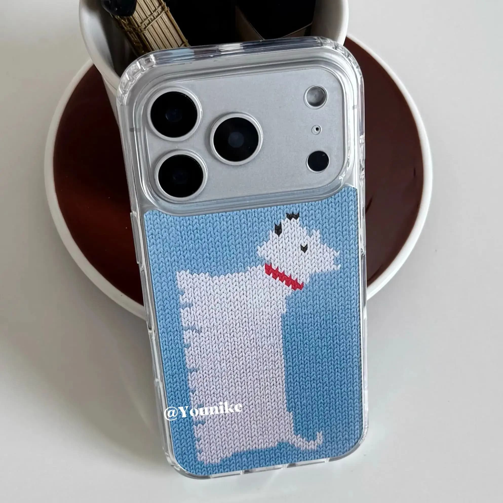 Cute Phone Case with Western Highland Dog Printed Korean Knit for iPhone 17 16 15 14 13 12 11 Pro Max 7 8 Plus MINI Y2K Cover