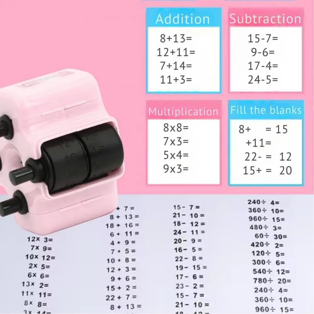 4 in 1 Math Roller Stamp Set Addition Subtraction Multiplication Division Practice Tool Randomized Digital Teaching Stamp for Ki