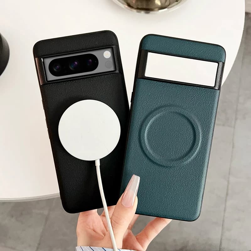 Per Google Pixel 8 Pro Custodia magnetica per ricarica wireless in pelle tinta unita Protezione per obiettivo fotocamera posteriore Fundas Para Pixel 6 7 8 9