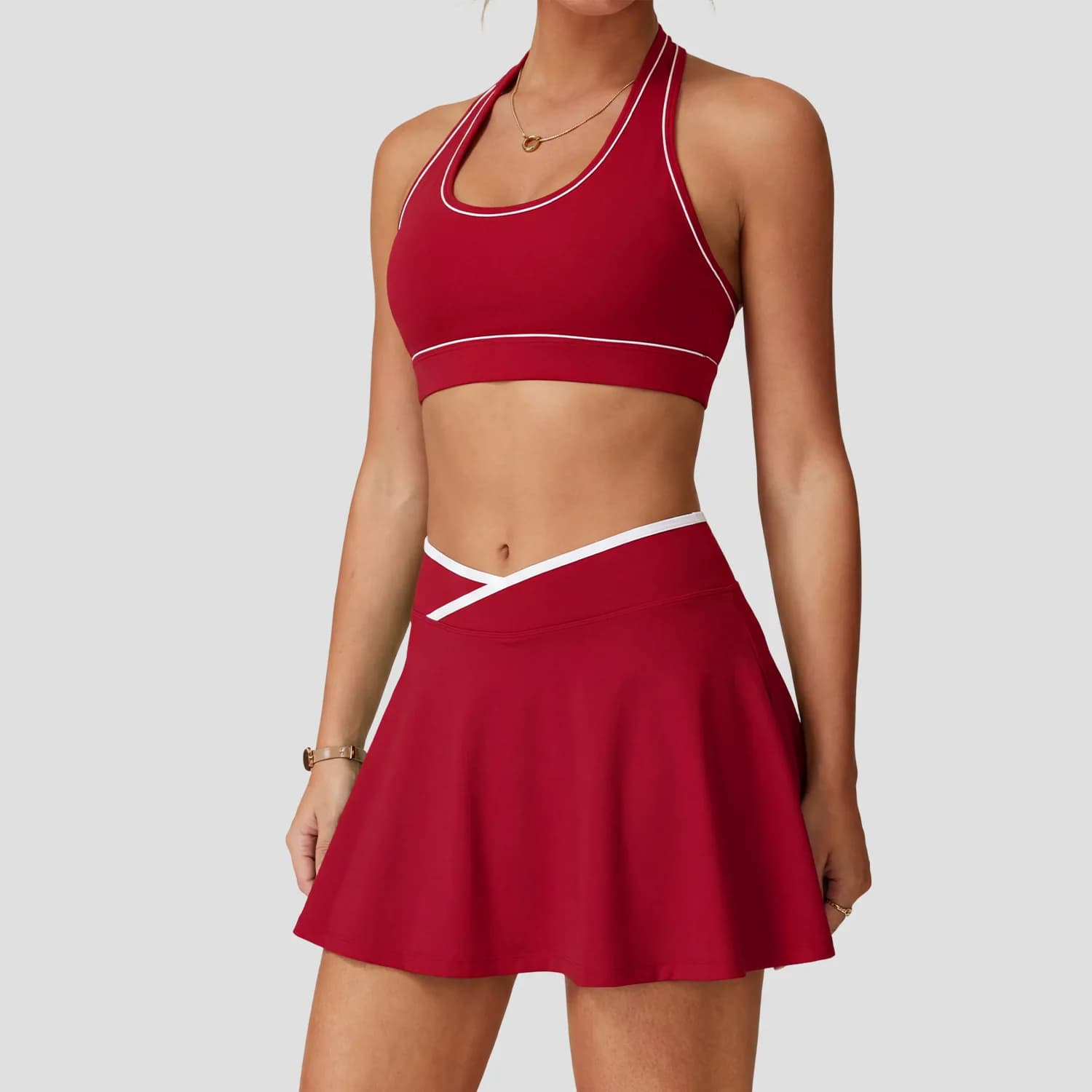 Set da 2 Pezzi per Yoga da Donna, Abito da Tennis, Gonne da Golf, Completi con Reggiseno Sportivo a Fascia, Gonne-Pantaloncino da Badminton, Abbigliamento da Allenamento